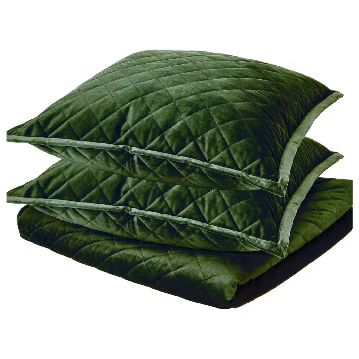 Velvet Coverlet Set - Pine - Luxurious Quilted Bedding Set