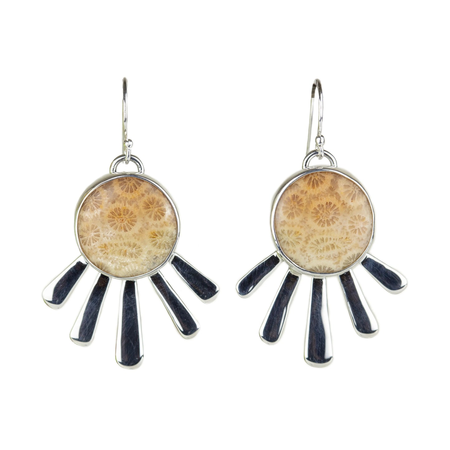 Small Agatized Coral Rays Earrings