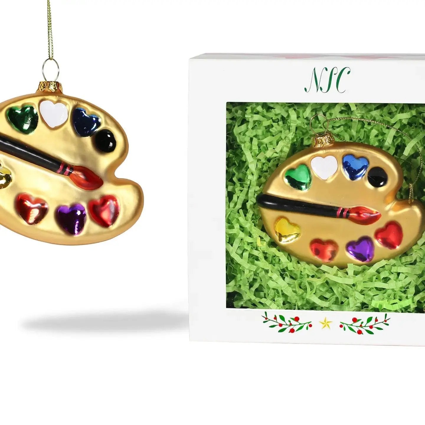 "Art Palette" Hand-Painted Blown Glass Ornament