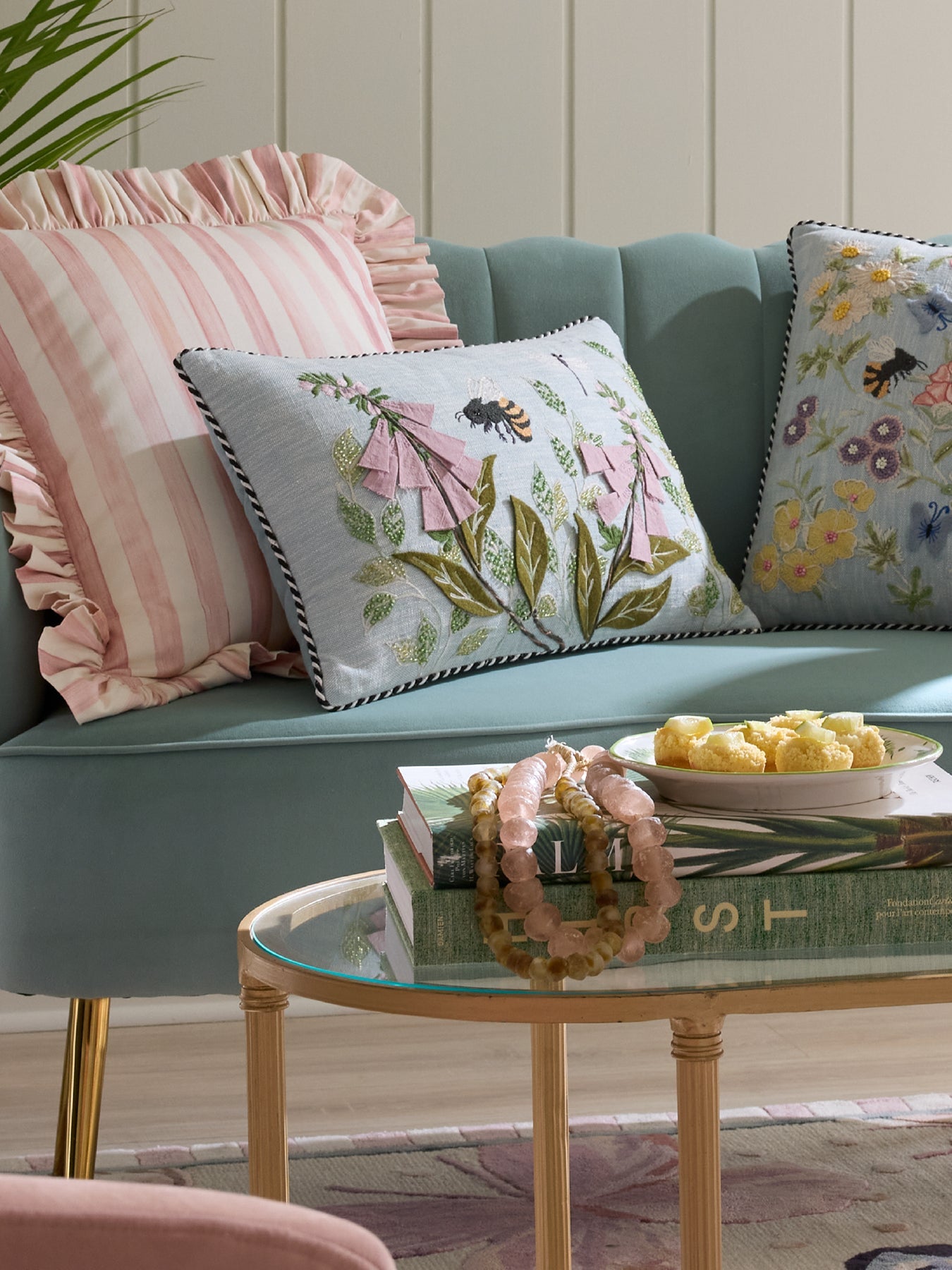 Floral & Bee Lumbar Throw Pillow MacKenzie-Childs