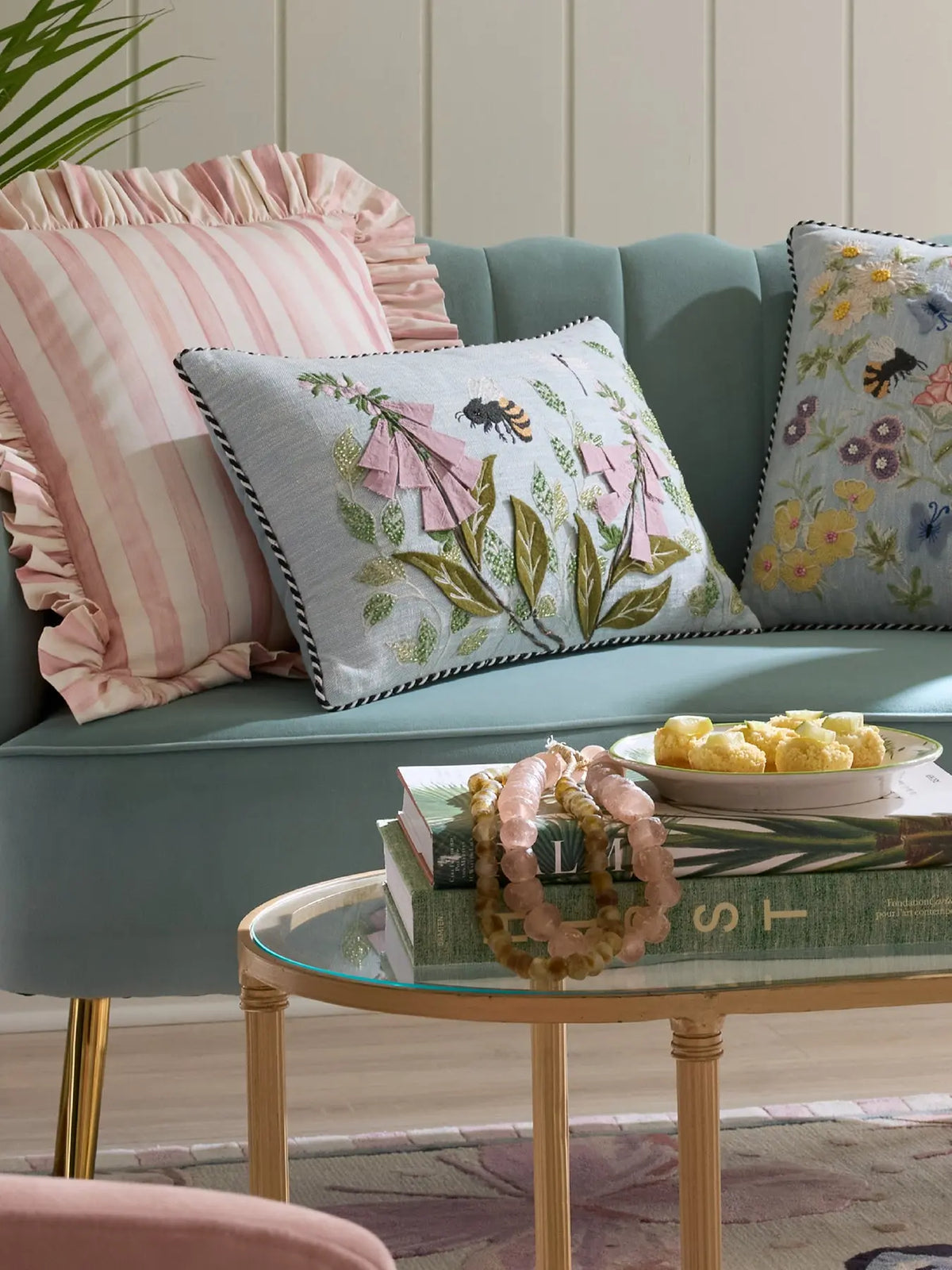 Floral & Bee Lumbar Throw Pillow MacKenzie-Childs