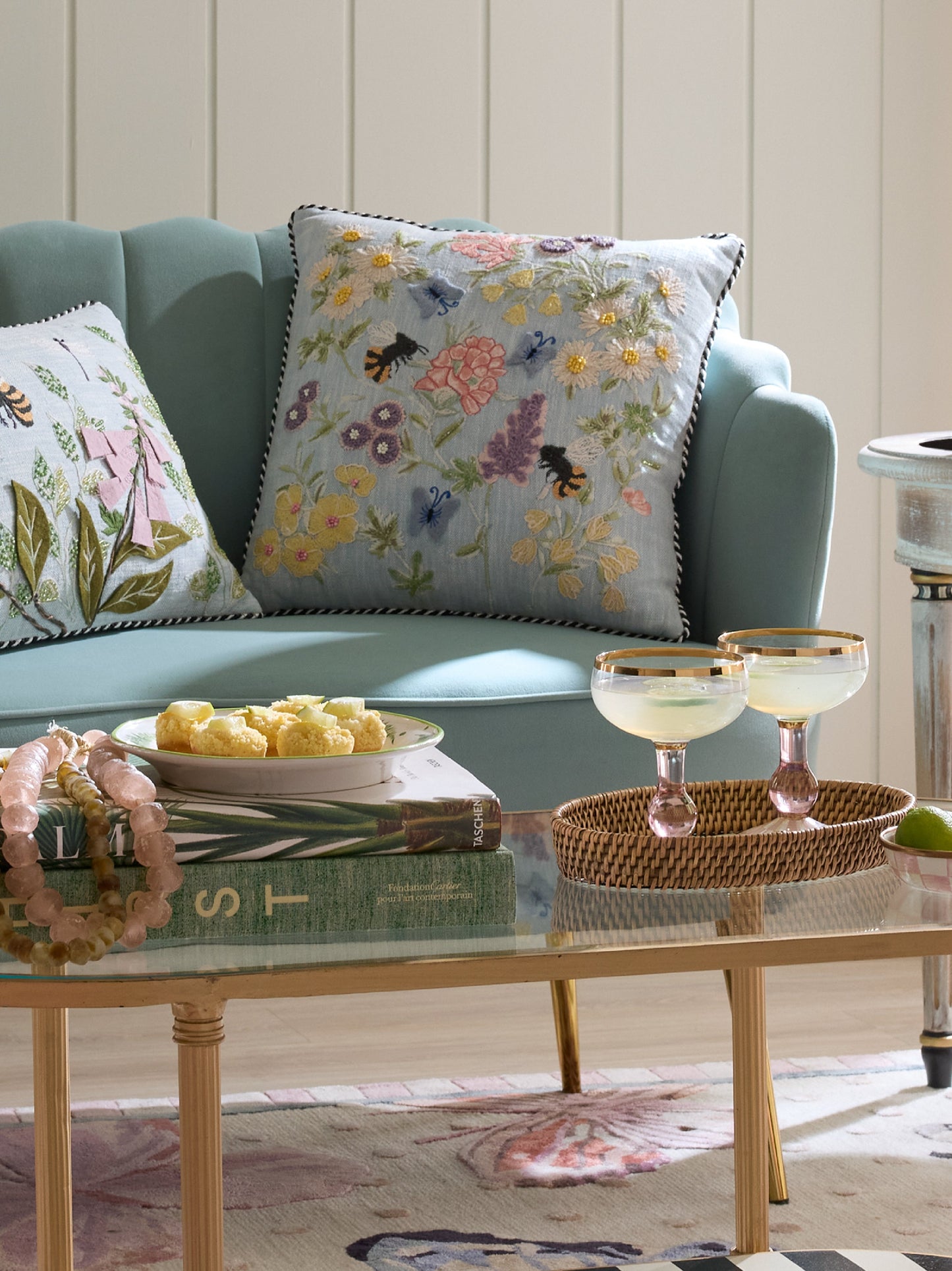 Floral & Bee Throw Pillow MacKenzie-Childs