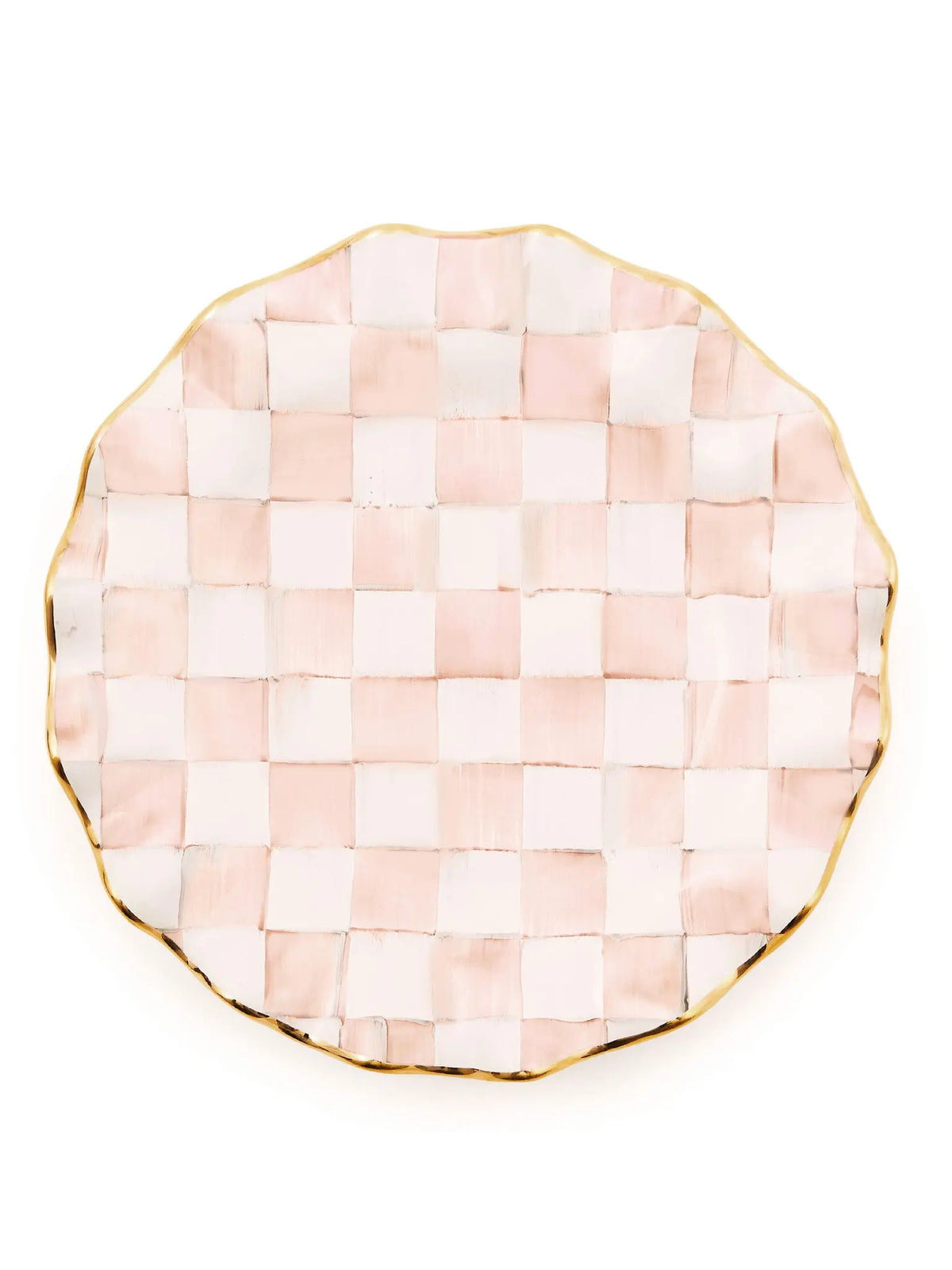 Rosy Check Fluted Ceramic Plate, pink and white checks