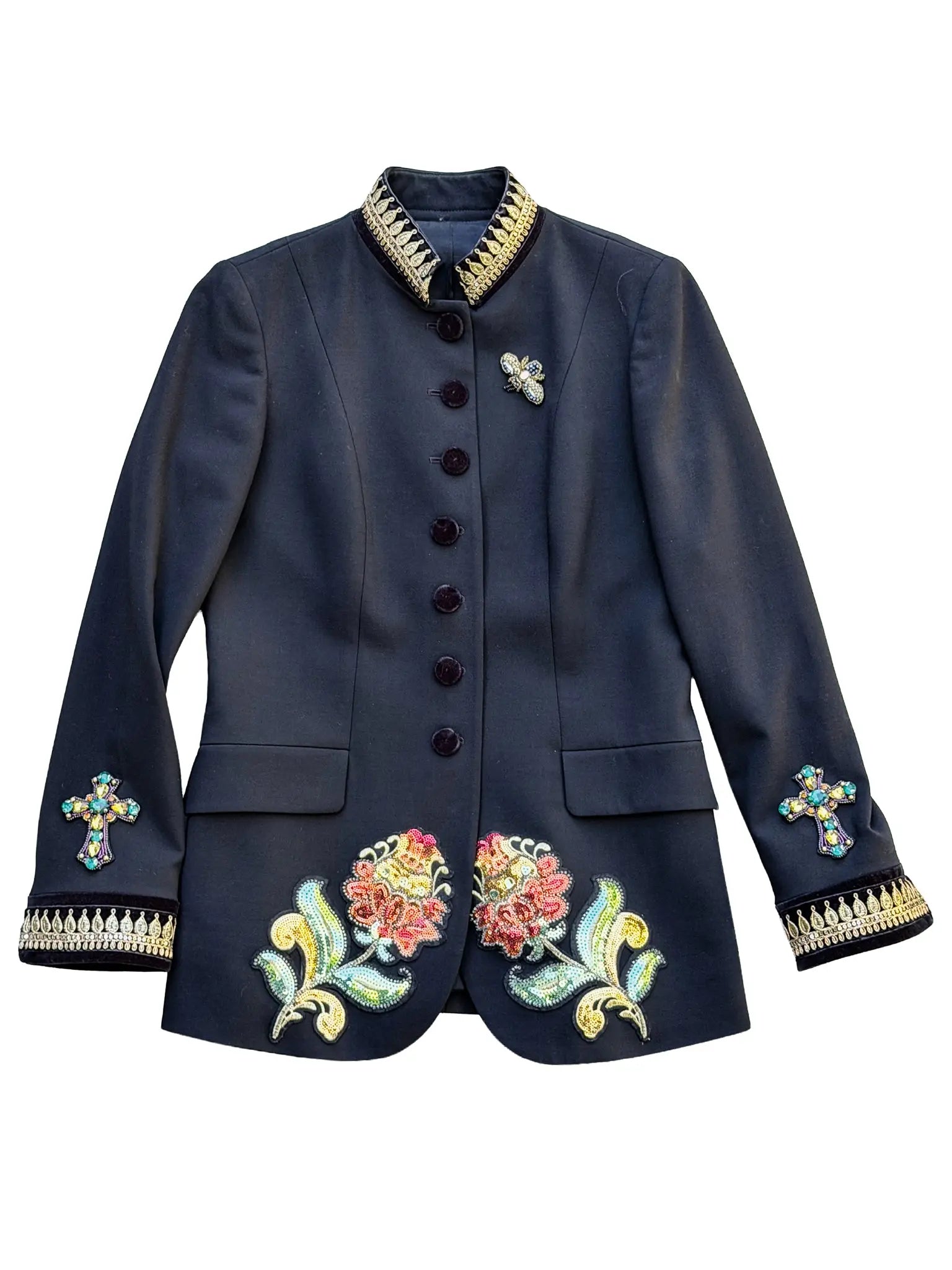 Starlight Madonna Wool & Silk Embroidered Jacket with Velvet Details