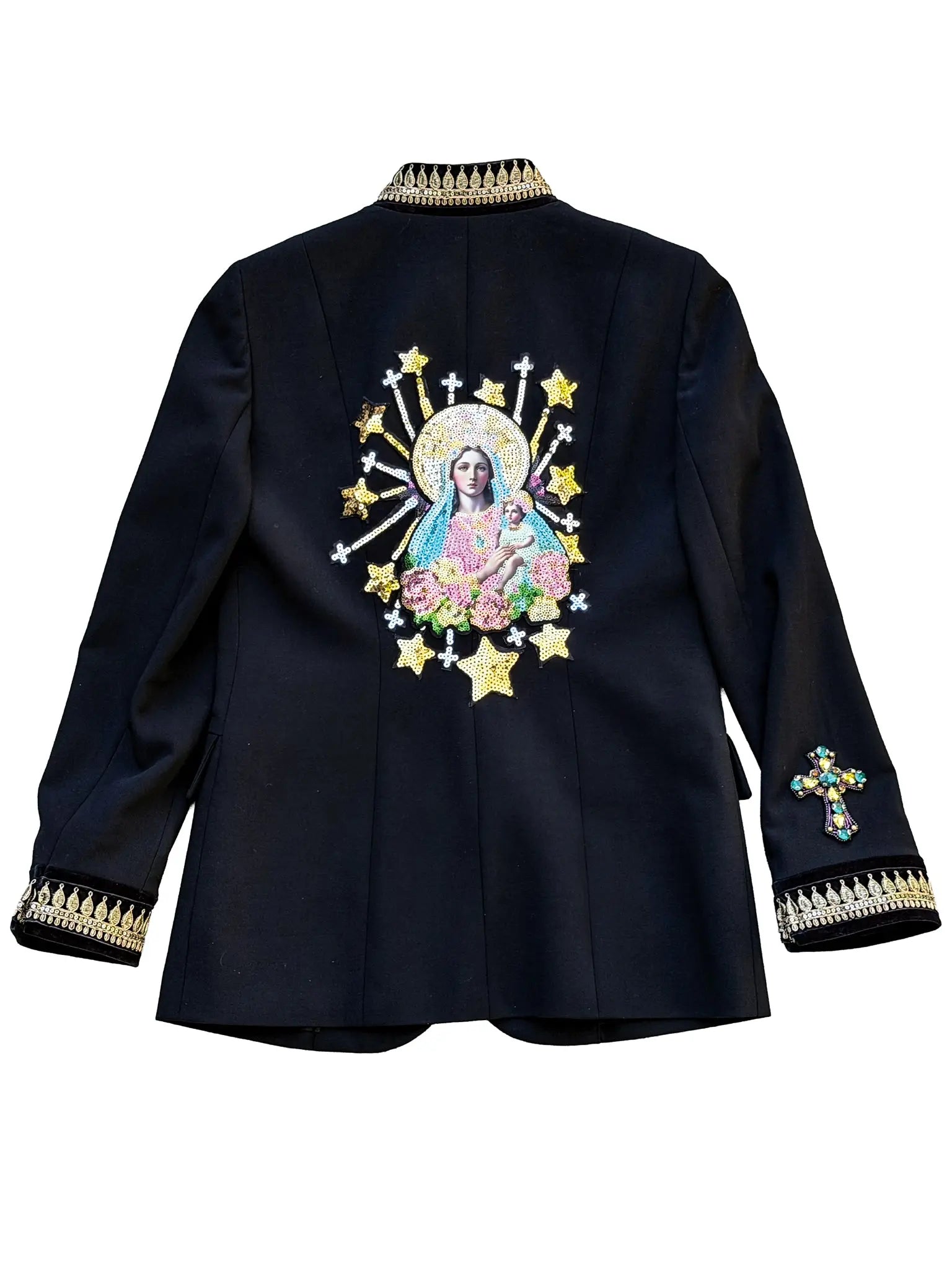 Starlight Madonna Wool & Silk Embroidered Jacket with Velvet Details