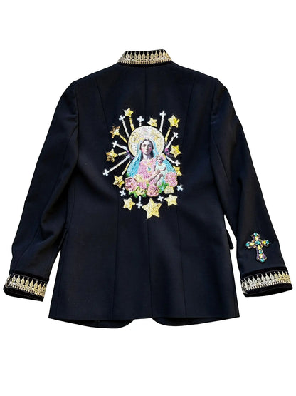 Starlight Madonna Wool & Silk Embroidered Jacket with Velvet Details