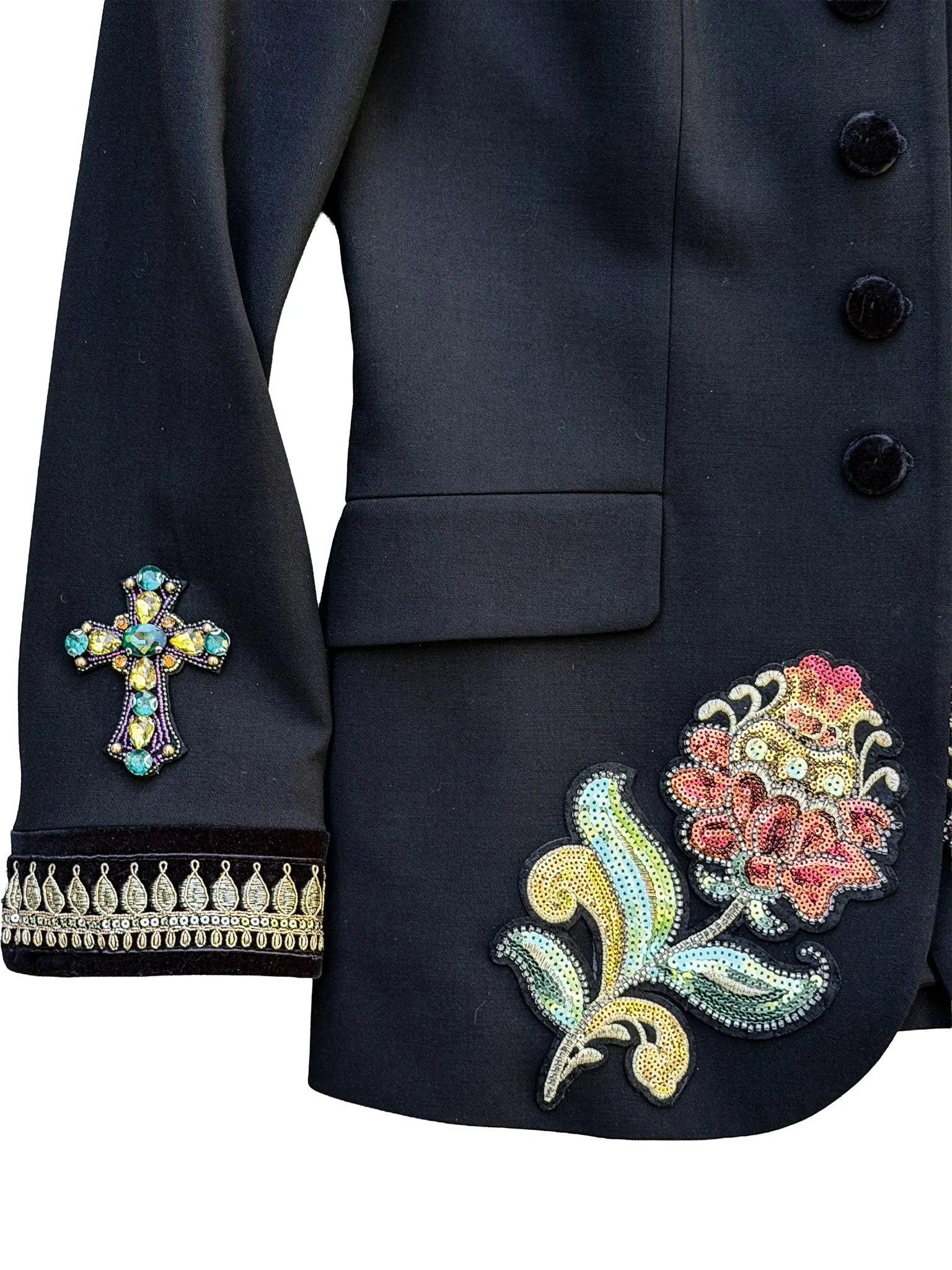 Starlight Madonna Wool & Silk Embroidered Jacket with Velvet Details
