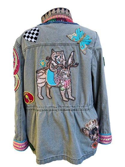 Urban Serengeti Embellished Safari Jacket with Beaded Menagerie