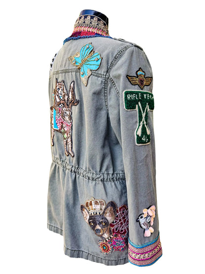 Urban Serengeti Embellished Safari Jacket with Beaded Menagerie