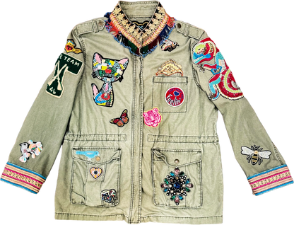 Urban Serengeti Embellished Safari Jacket with Beaded Menagerie