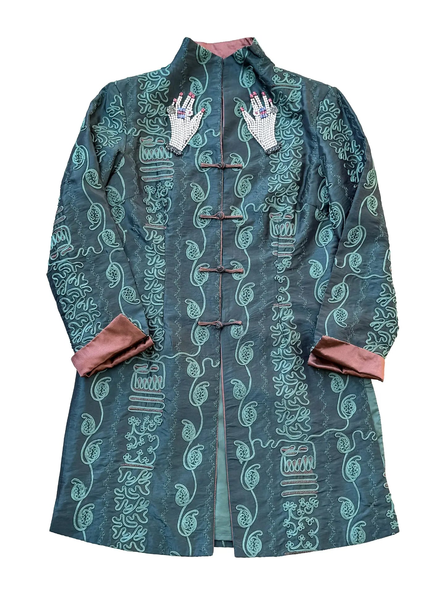 The Last Empress Embroidered Teal Silk Jacket with Foo Dog