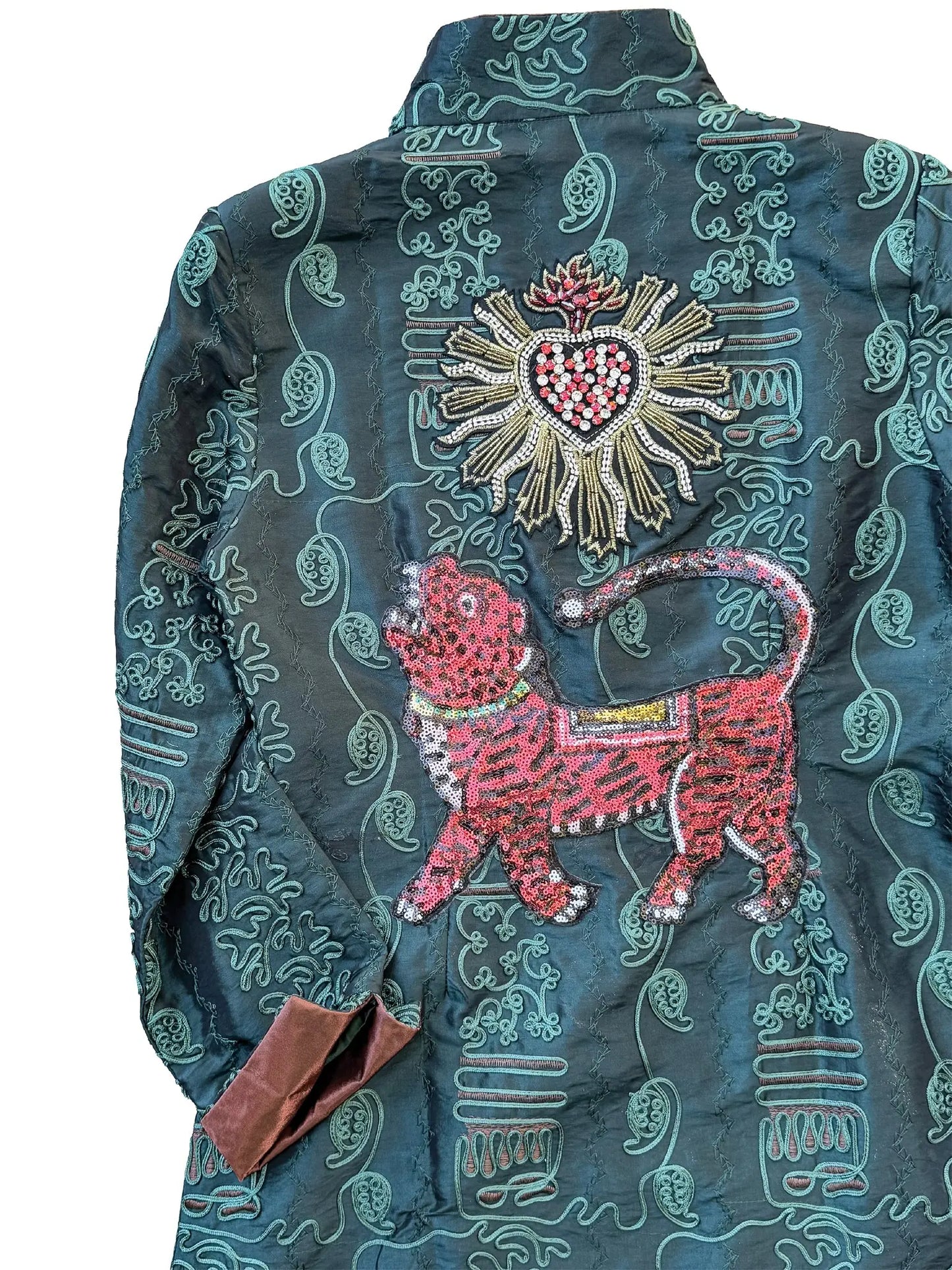 The Last Empress Embroidered Teal Silk Jacket with Foo Dog
