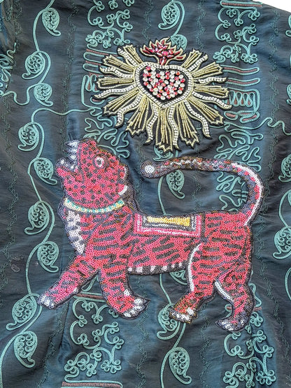 The Last Empress Embroidered Teal Silk Jacket with Foo Dog