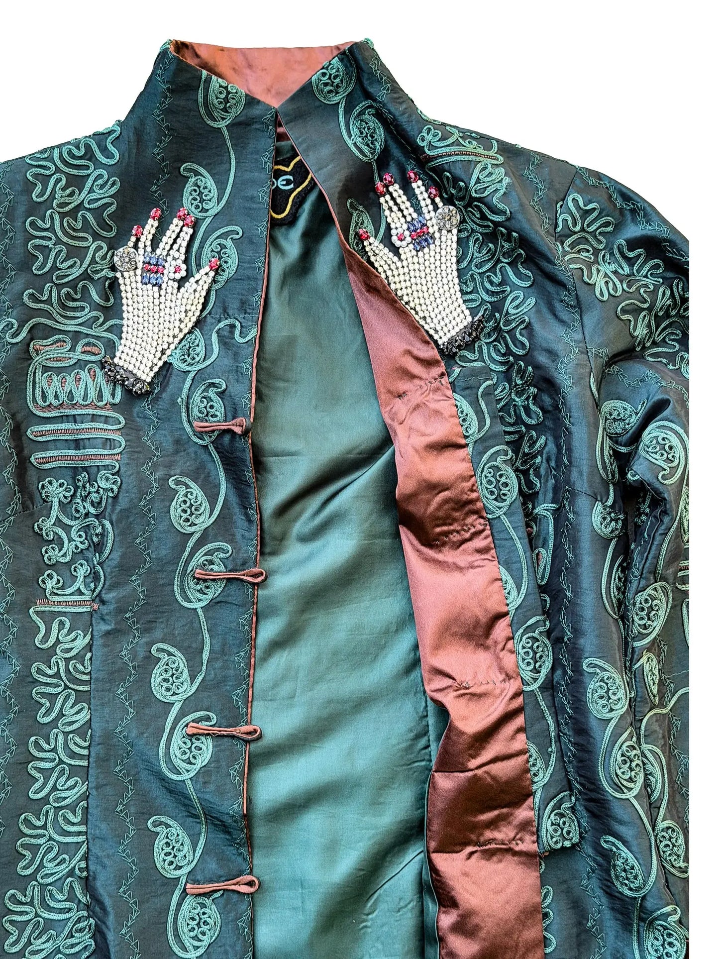 The Last Empress Embroidered Teal Silk Jacket with Foo Dog