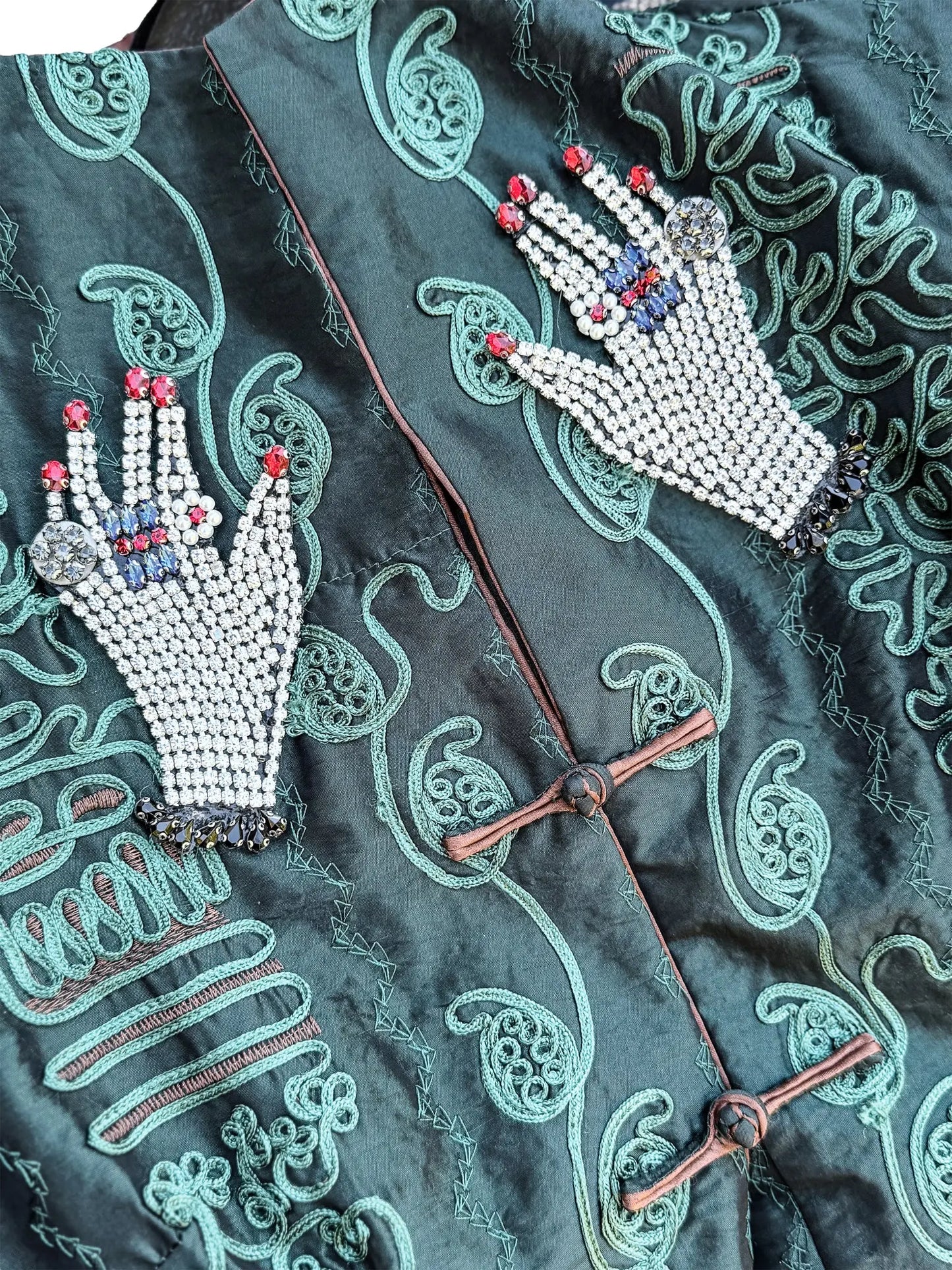 The Last Empress Embroidered Teal Silk Jacket with Foo Dog