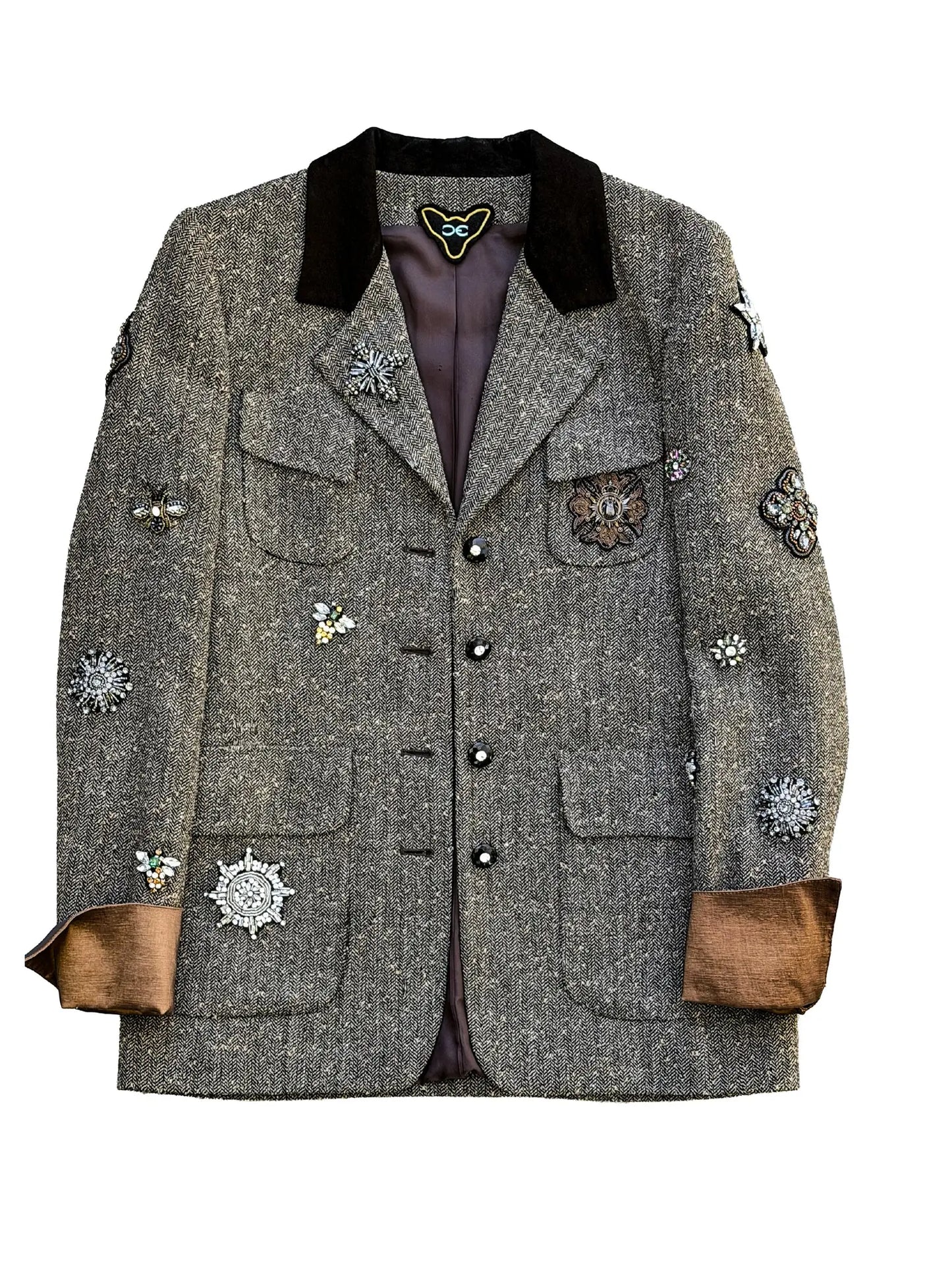 Royal Love Tweed Jacket with Velvet Collar & Sequin Pup
