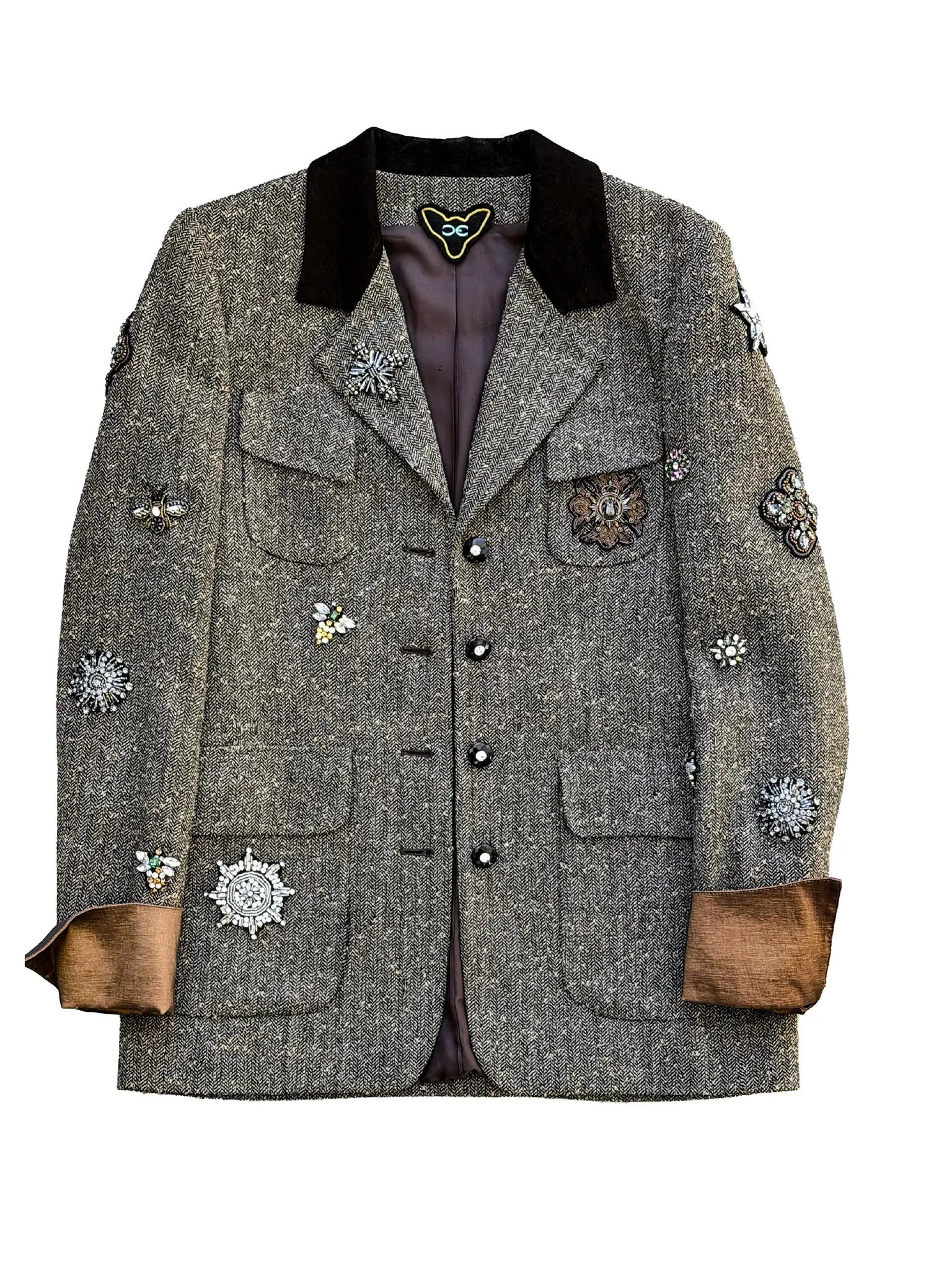Royal Love Tweed Jacket with Velvet Collar & Sequin Pup