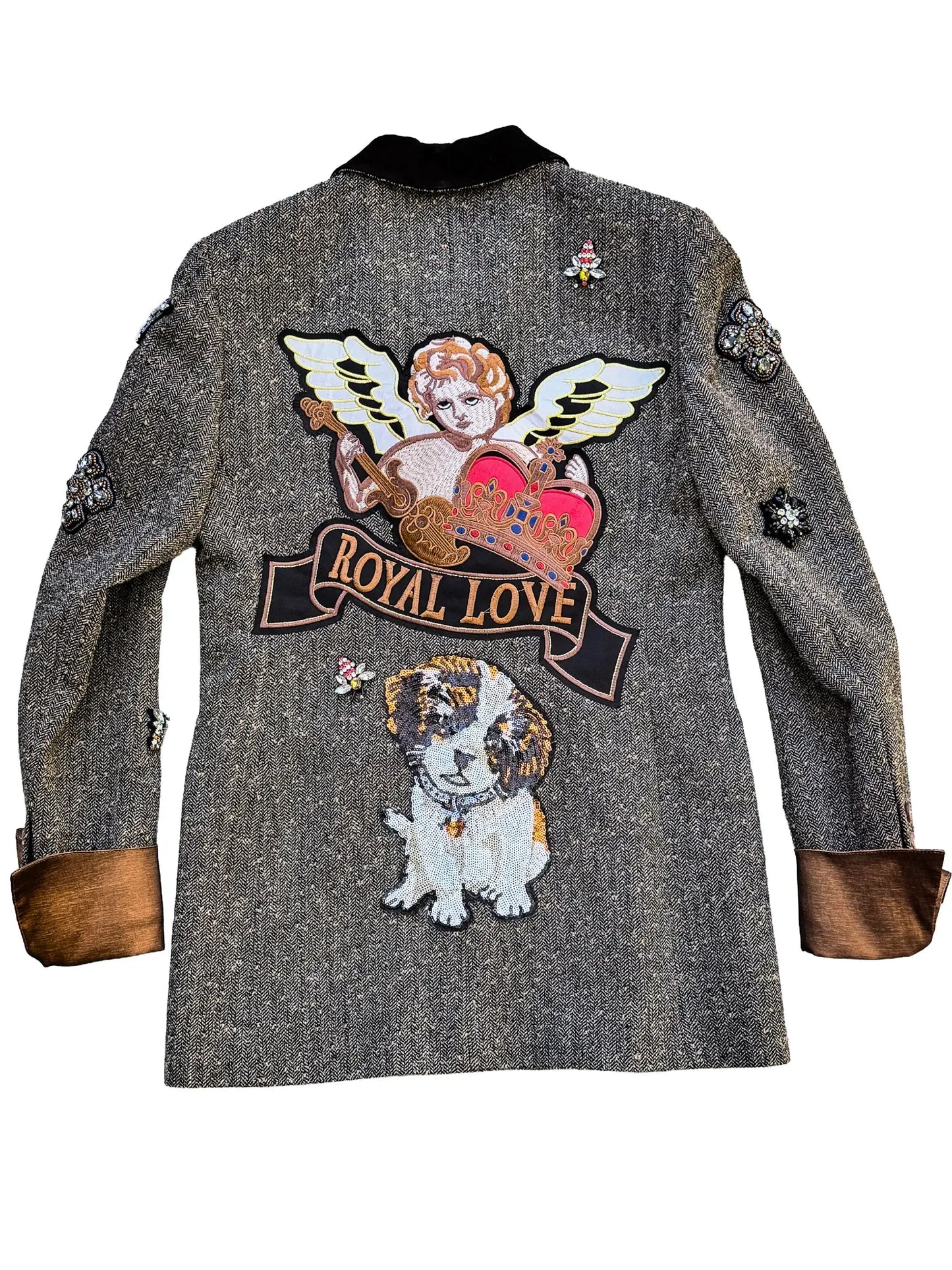 Royal Love Tweed Jacket with Velvet Collar & Sequin Pup