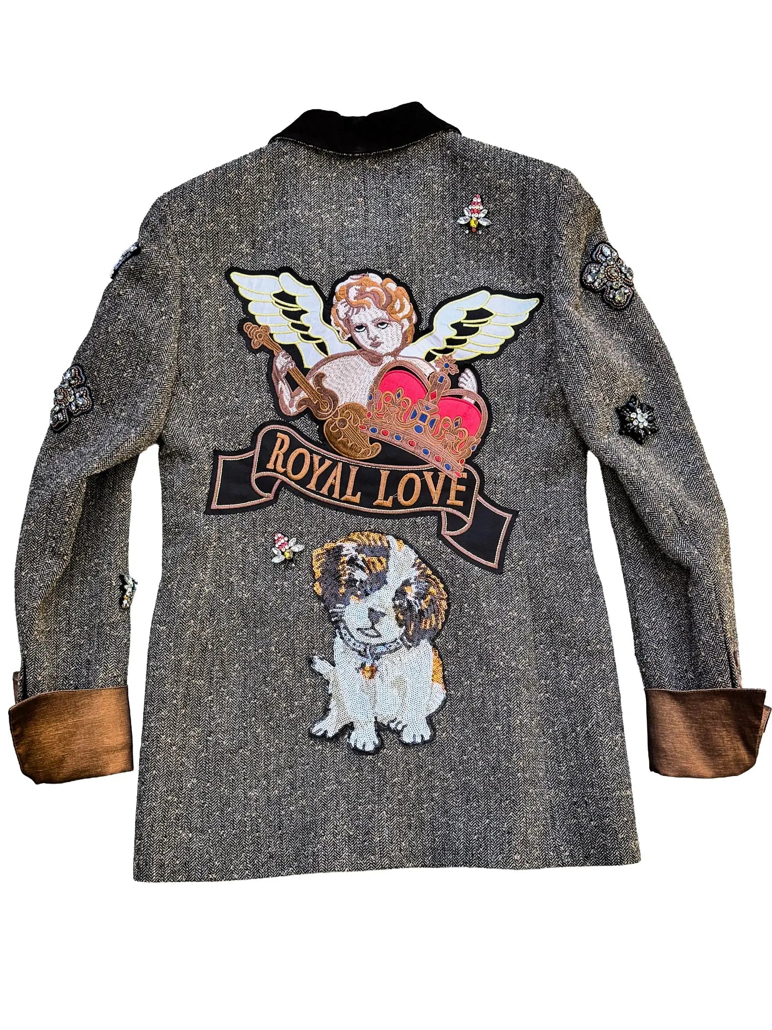 Royal Love Tweed Jacket with Velvet Collar & Sequin Pup