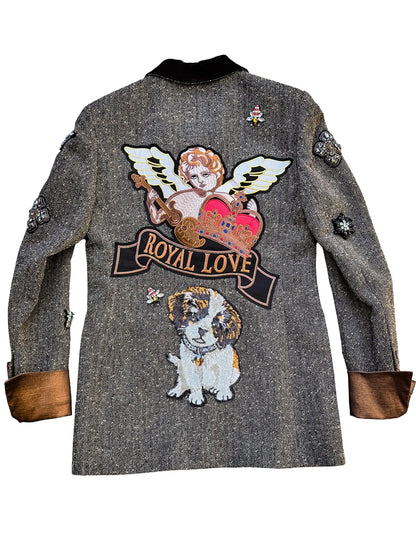 Royal Love Tweed Jacket with Velvet Collar & Sequin Pup