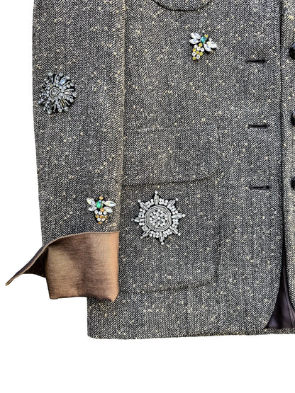 Royal Love Tweed Jacket with Velvet Collar & Sequin Pup