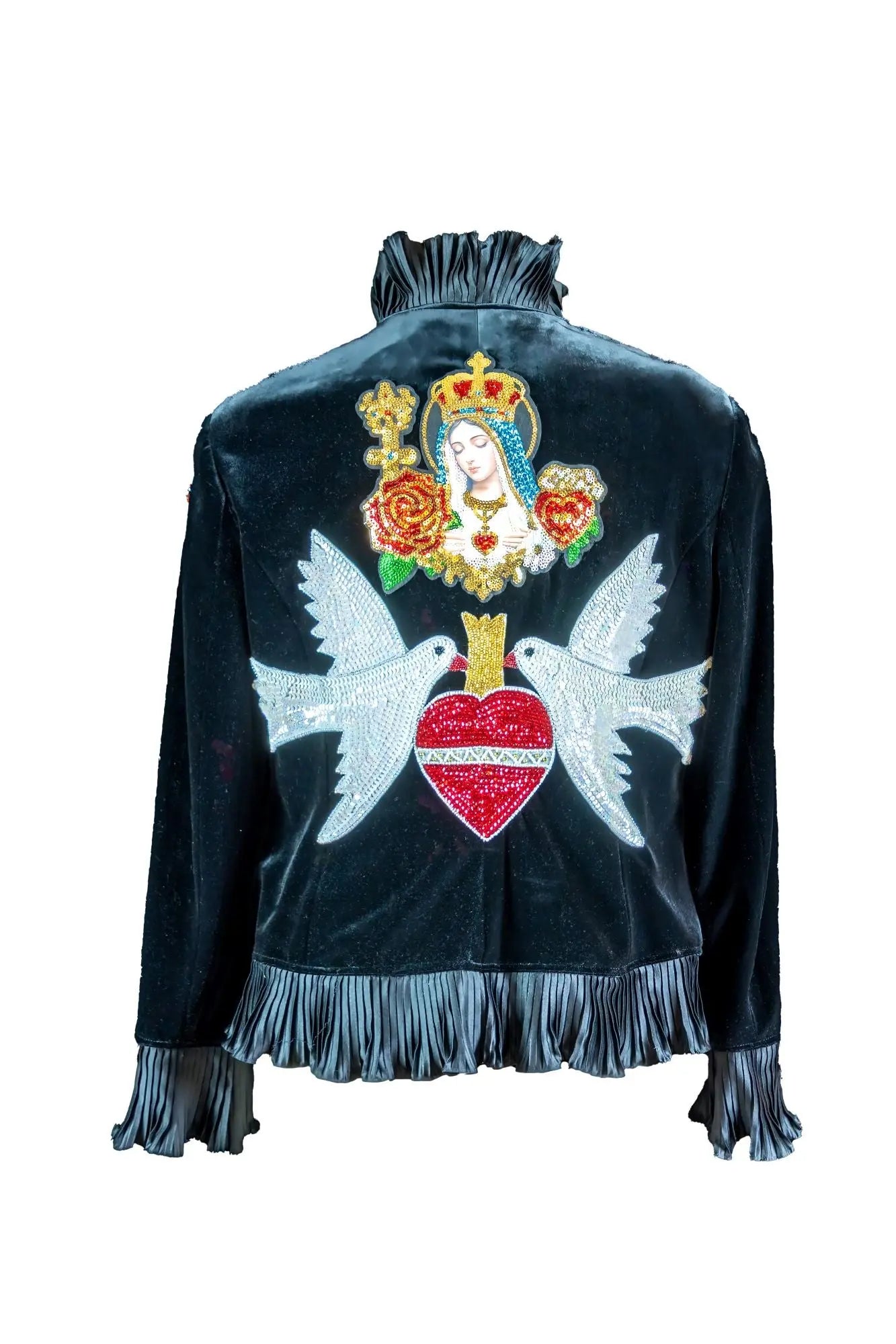 Divinity Black Velour Jacket with Sequined Icon & Doves