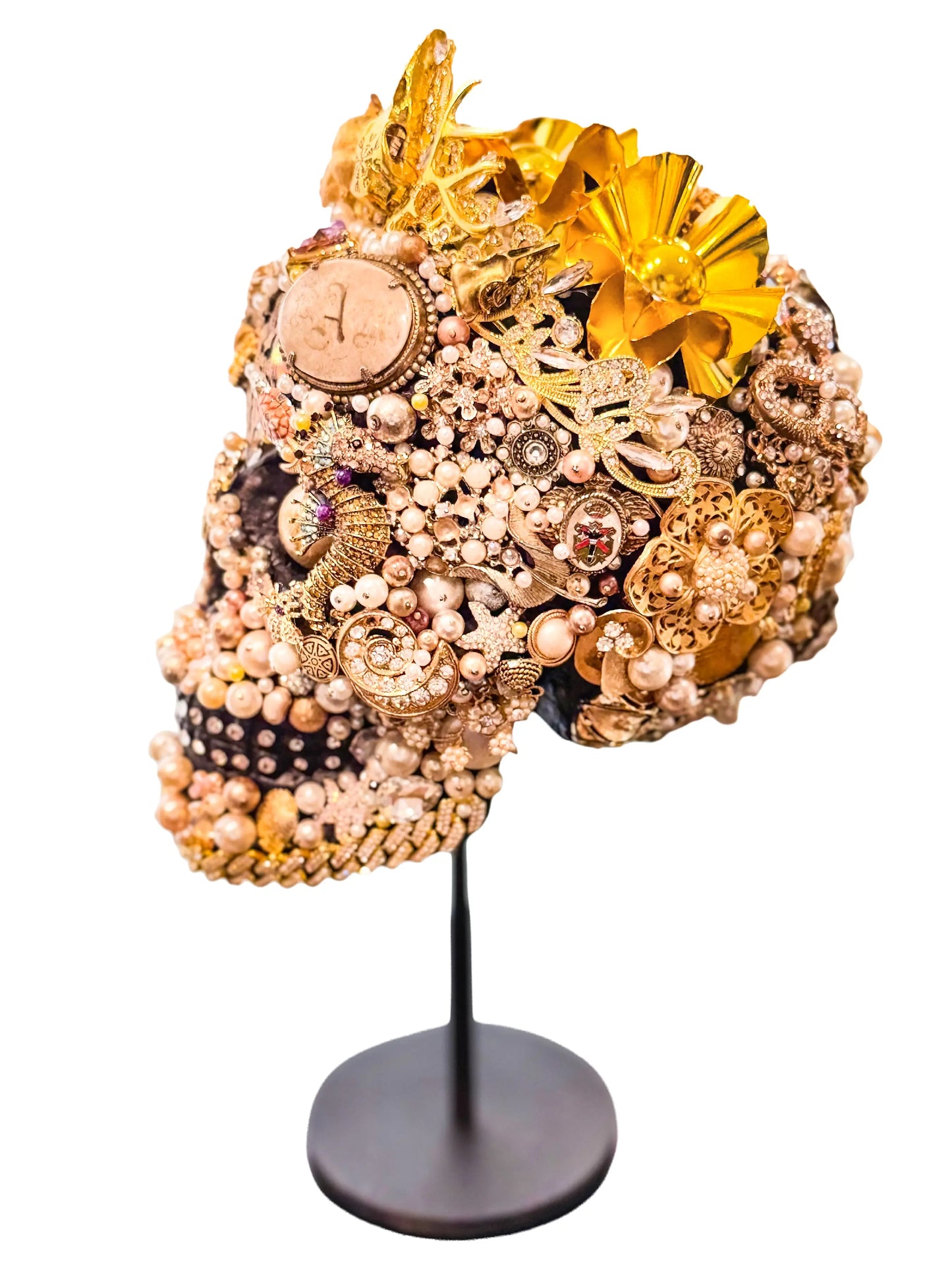 "The Gold & Pearl Skull" - Mixed Media Assemblage by Cassie Edmonds