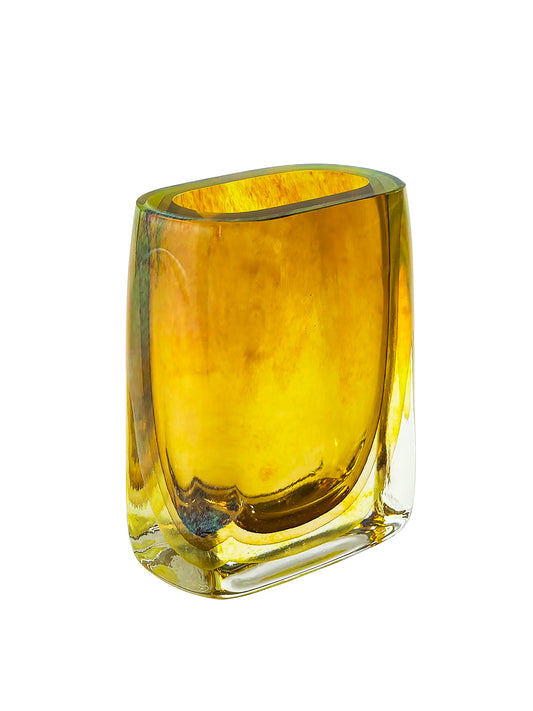 Handblown Moss Green Encased Art Glass Vase