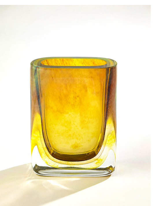 Handblown Moss Green Encased Art Glass Vase