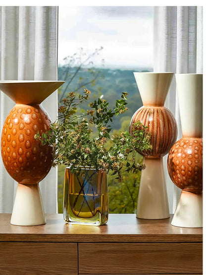 Handblown Moss Green Encased Art Glass Vase