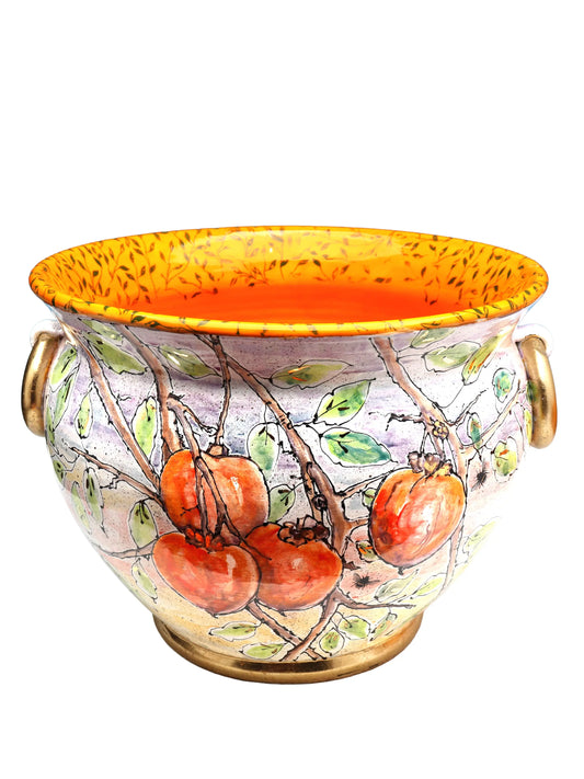 Bird in the Persimmon Tree Ceramic Cache Pot