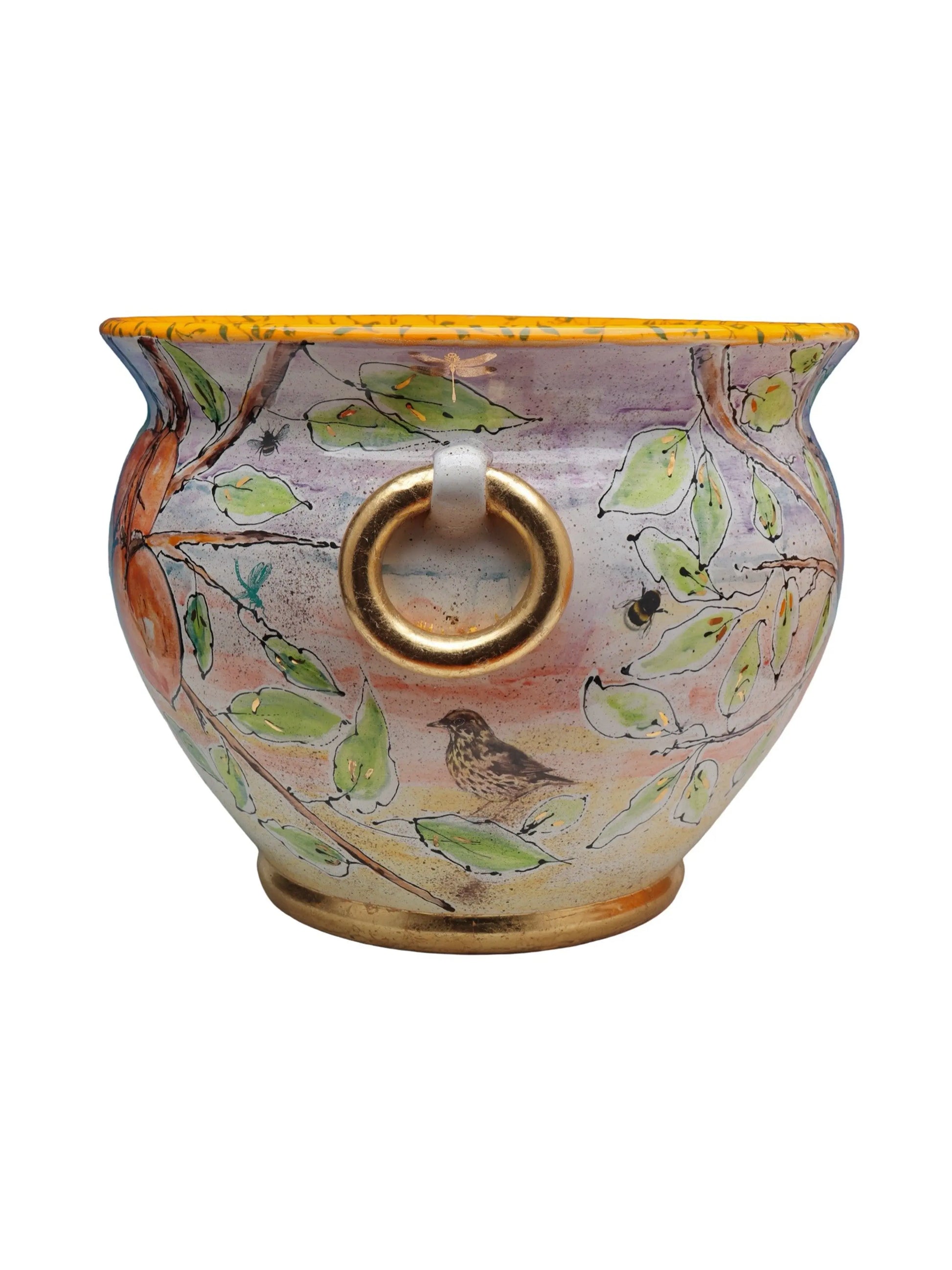 Bird in the Persimmon Tree Ceramic Cache Pot