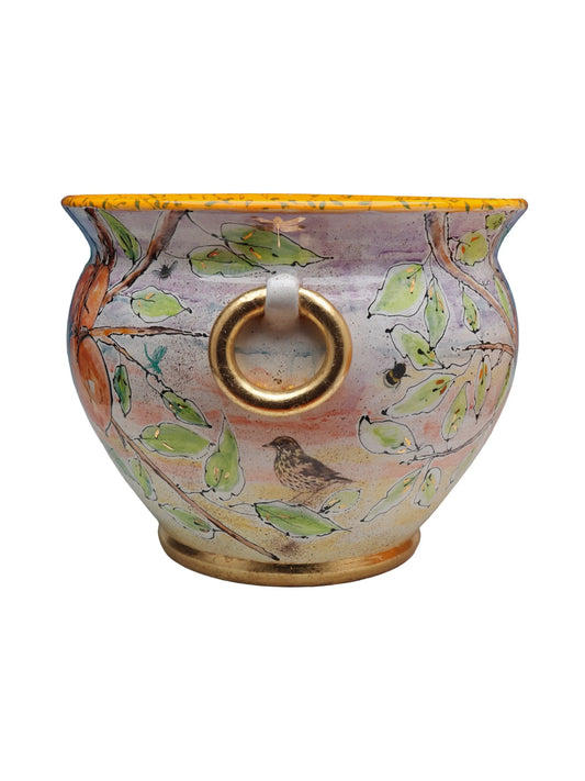 Bird in the Persimmon Tree Ceramic Cache Pot