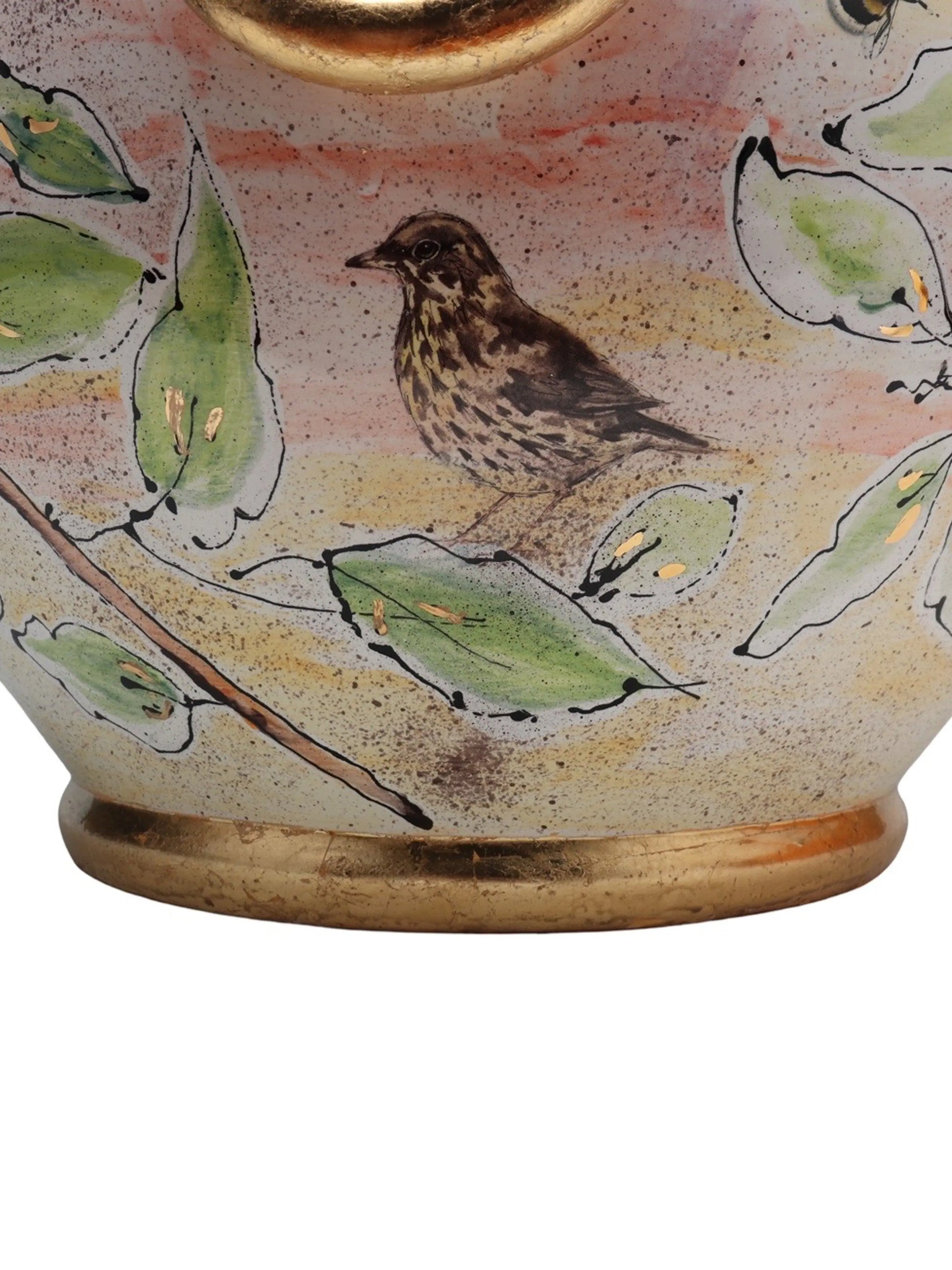 Bird in the Persimmon Tree Ceramic Cache Pot