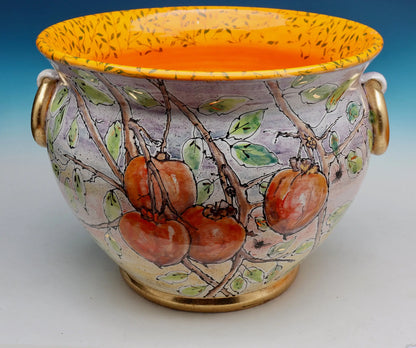 Bird in the Persimmon Tree Ceramic Cache Pot