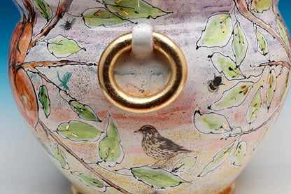 Bird in the Persimmon Tree Ceramic Cache Pot