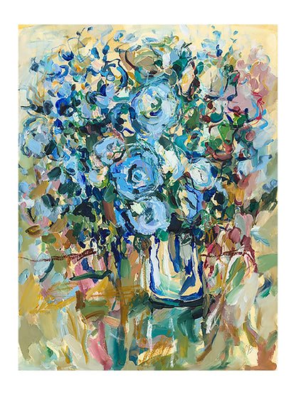 Floating Petals - Abstract Blue Floral Wall Art