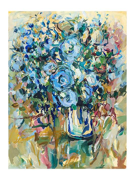 Floating Petals - Abstract Blue Floral Wall Art