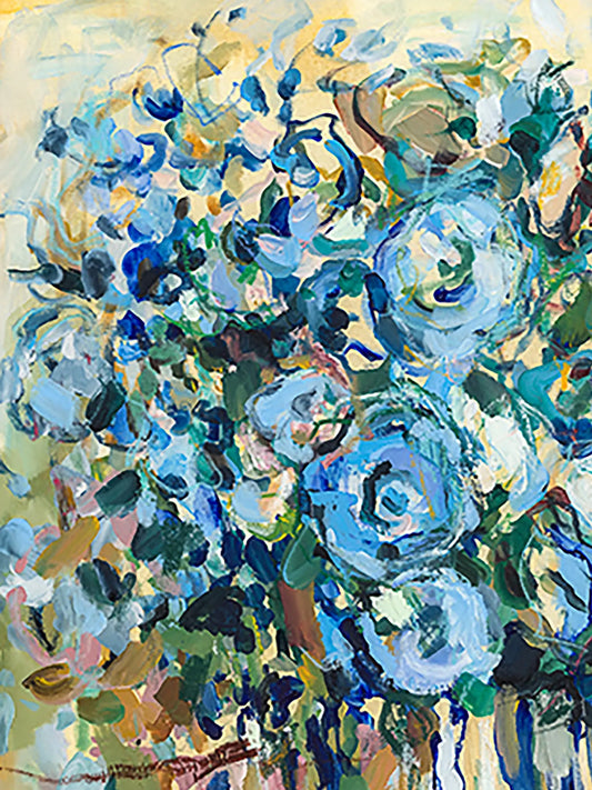 Floating Petals - Abstract Blue Floral Wall Art