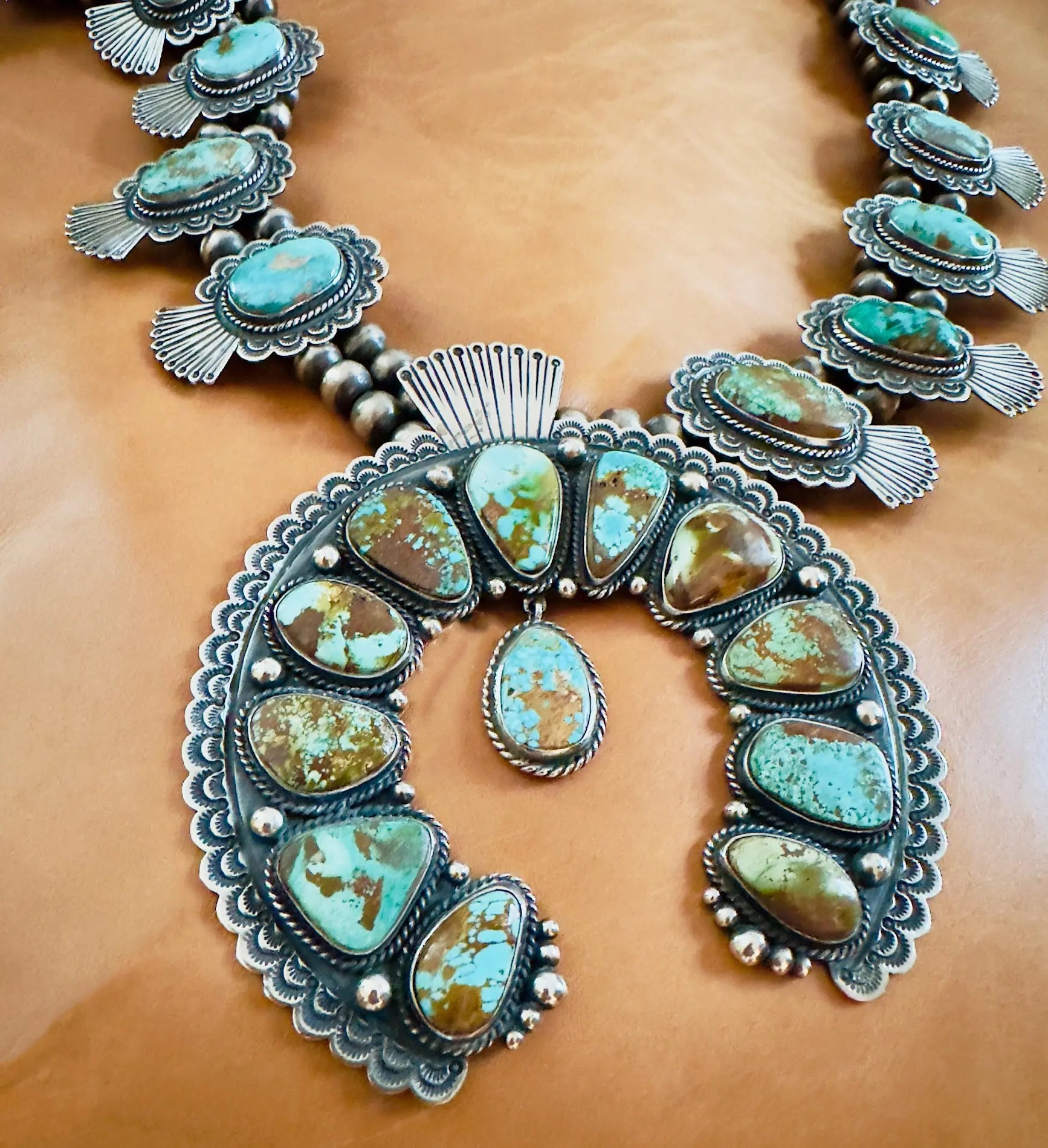Squash Blossom Pendant Necklace –Native American Silver & Turquoise Statement Piece