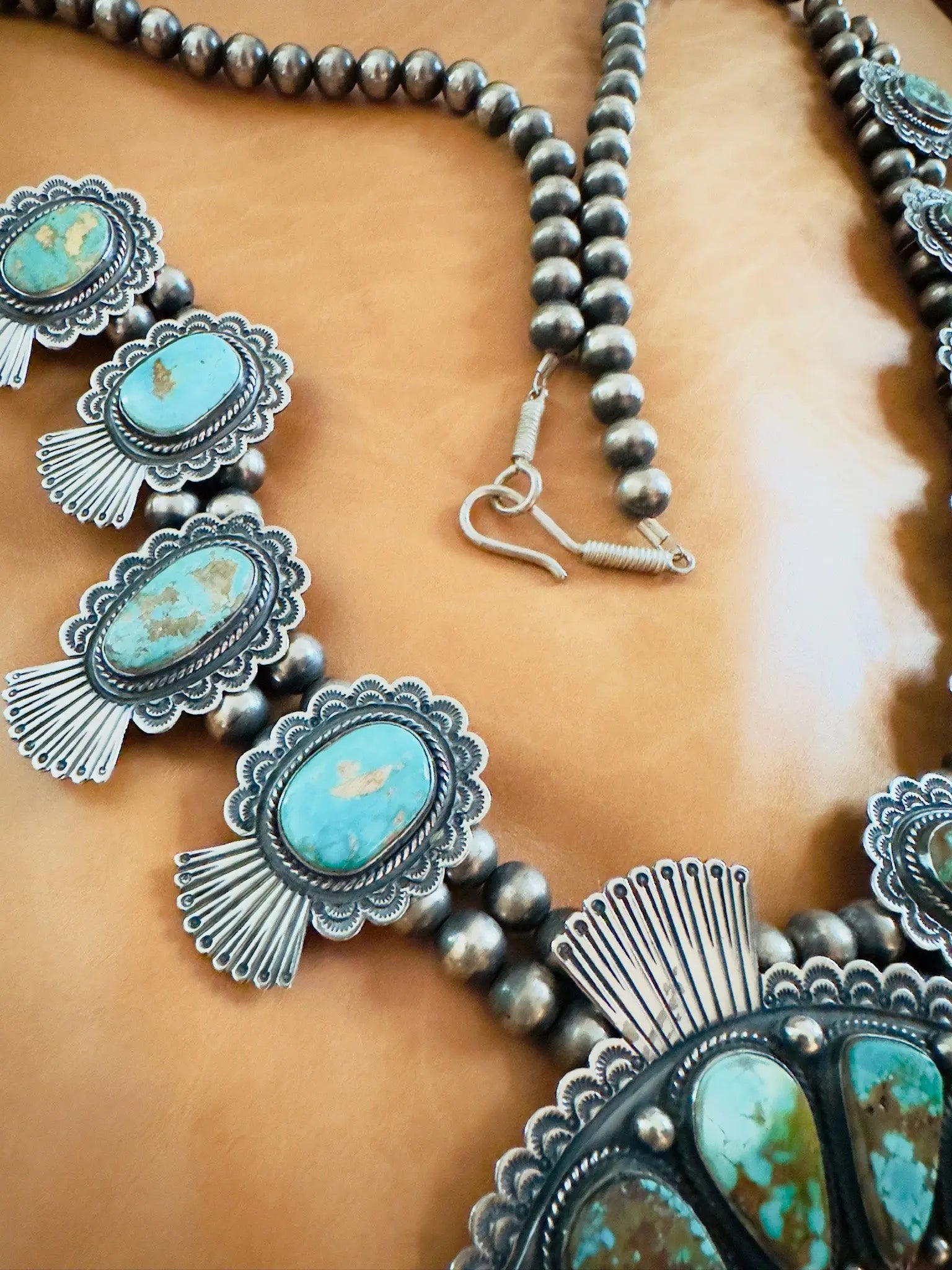 Squash Blossom Pendant Necklace –Native American Silver & Turquoise Statement Piece