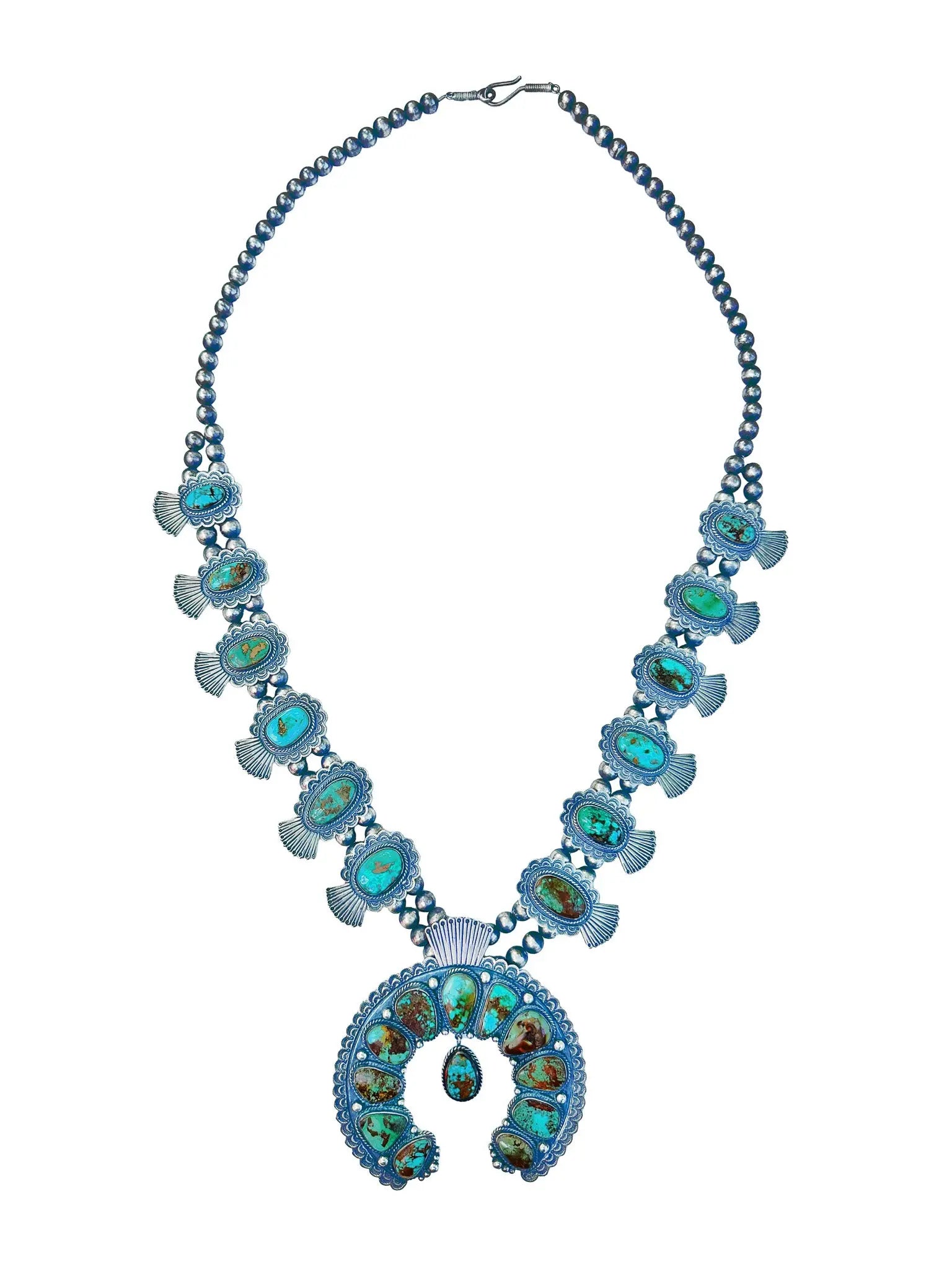 Squash Blossom Pendant Necklace –Native American Silver & Turquoise Statement Piece