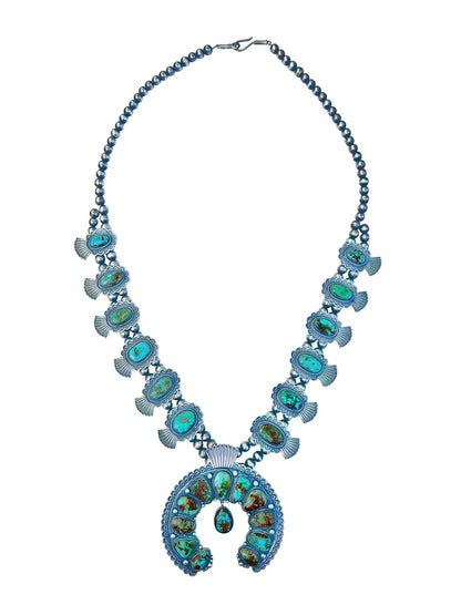 Squash Blossom Pendant Necklace –Native American Silver & Turquoise Statement Piece