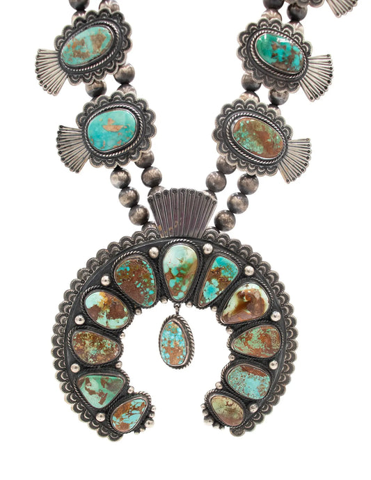 Squash Blossom Pendant Necklace –Native American Silver & Turquoise Statement Piece