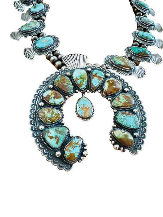 Squash Blossom Pendant Necklace –Native American Silver & Turquoise Statement Piece