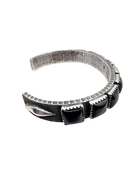 Onyx Squares Sterling Silver Thin Cuff