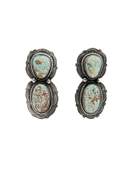 Sterling Silver Turquoise Double Concho Earrings
