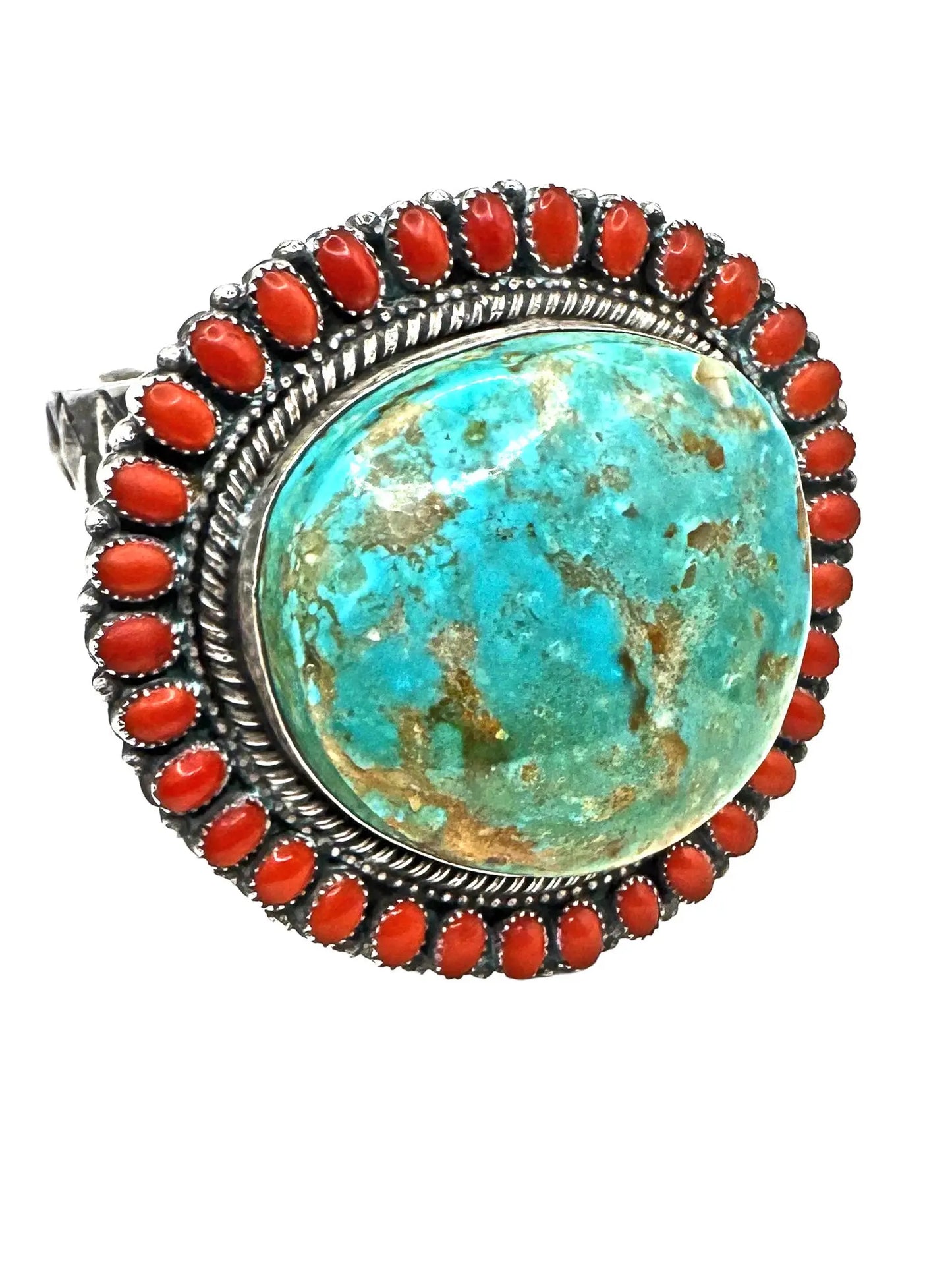 Trophy Turquoise & Coral Sterling Cuff