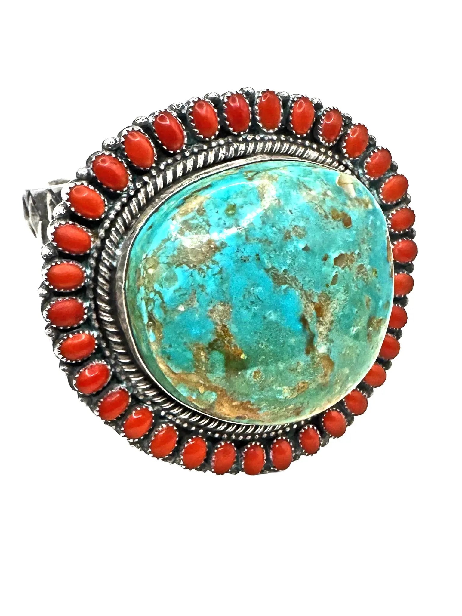 Trophy Turquoise & Coral Sterling Cuff