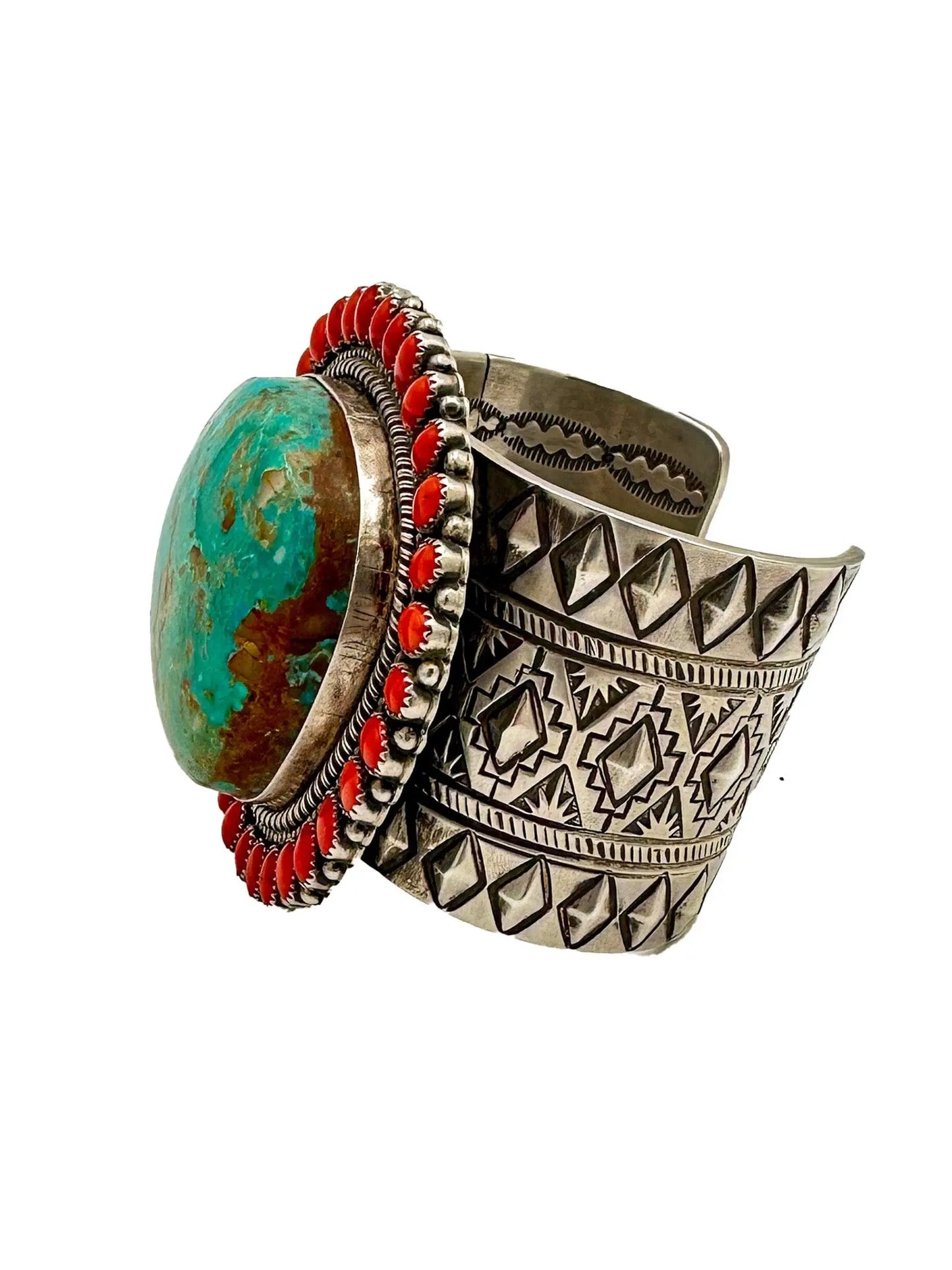 Trophy Turquoise & Coral Sterling Cuff